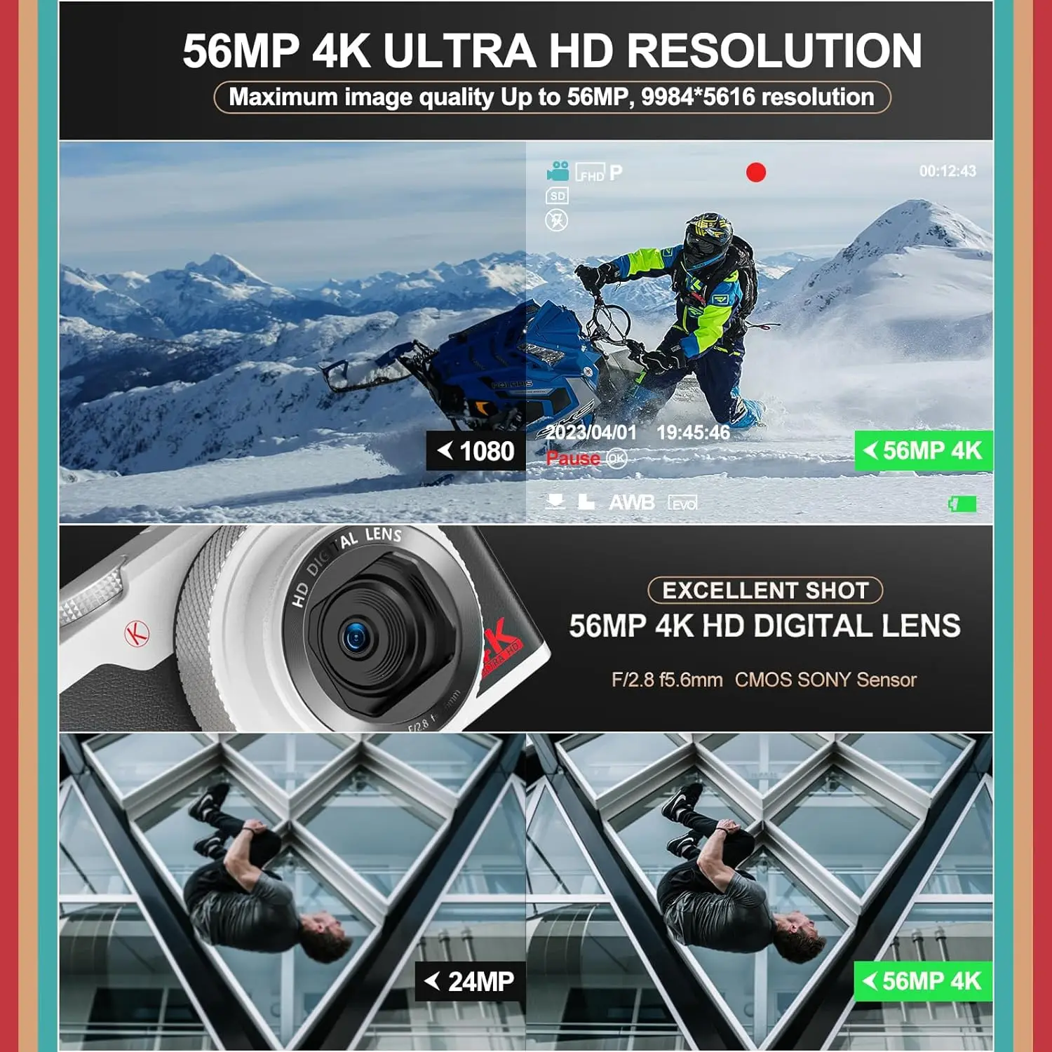 Fotocamera Digitale 4K HD Da 75MP Con Doppio Sensore, Zoom 18X, Schermo LCD 3 Pollici, WiFi E Flash – Ideale Per Principianti E Viaggi - 3
