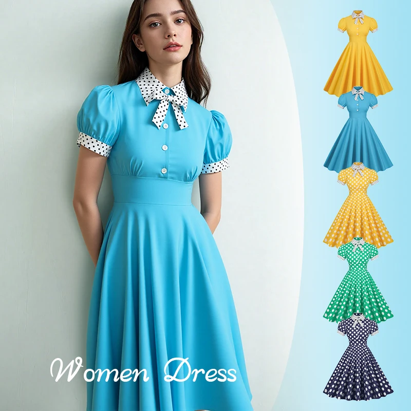 Sommer Vintage 50er 60er Polka Dot Kleid Retro Party Rockabilly Kleid Frauen Hausfrau Prom Hochzeit Party Vintage Swing Robe