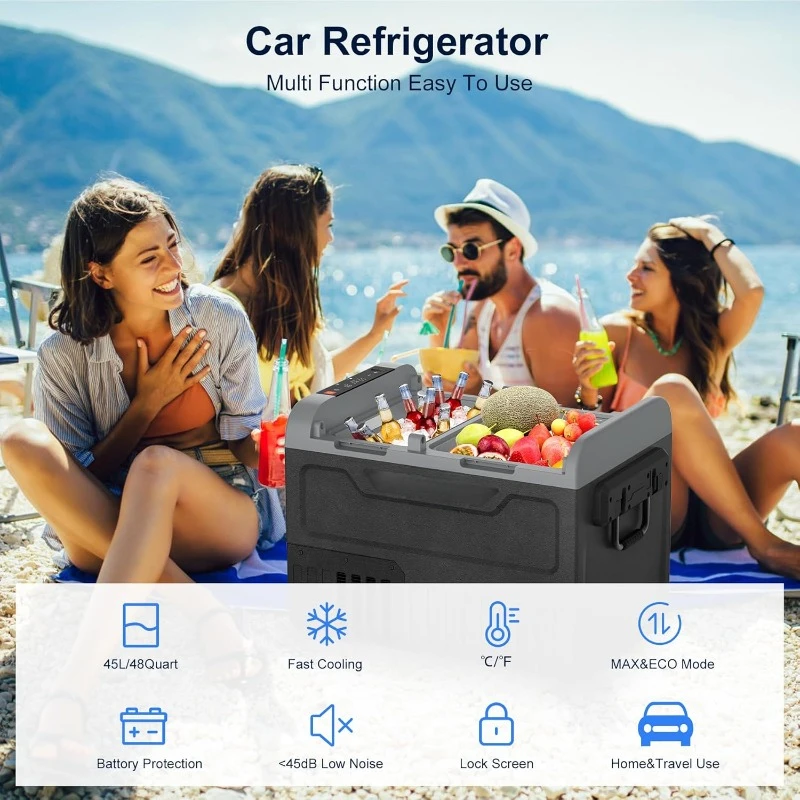 12 Volt Car Refrigerator,48Qt Portable Freezer -4℉ To 68℉,Car Refrigerator Dual-zone Single Control,12 Volt Refrigerator