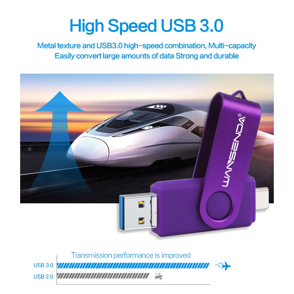 محرك فلاش USB من WANSENDA OTG 3 IN 1 USB 3.0 & Type C & MicroUSB Stick Pen Drive 512GB 256GB 128GB 64GB 32GB محرك بندريف عالي السرعة