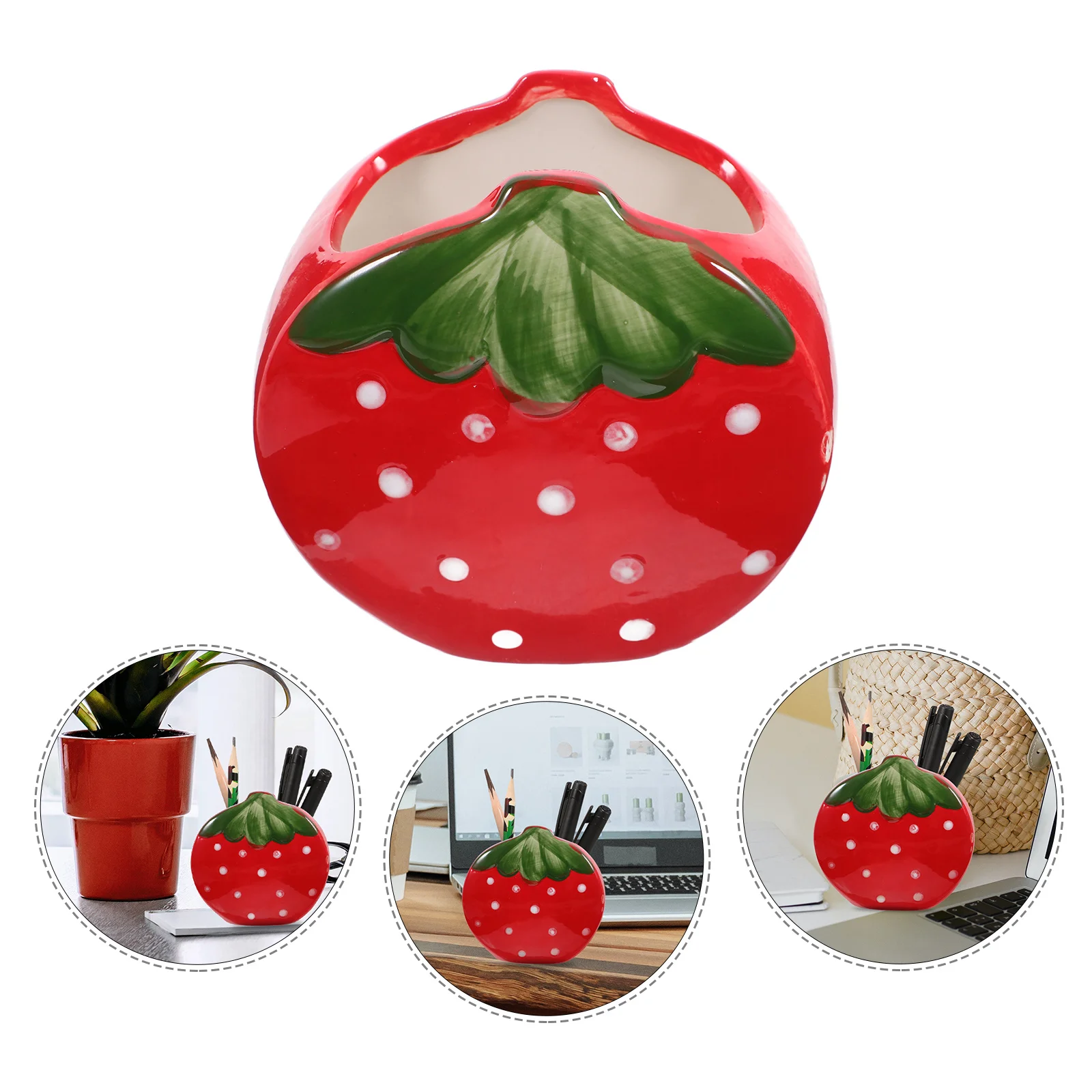 

Strawberry Pencil Holder Ceramic Desktop Pen Organizer Large Capacity Storage for Office Home Study Room Decorative Stationery