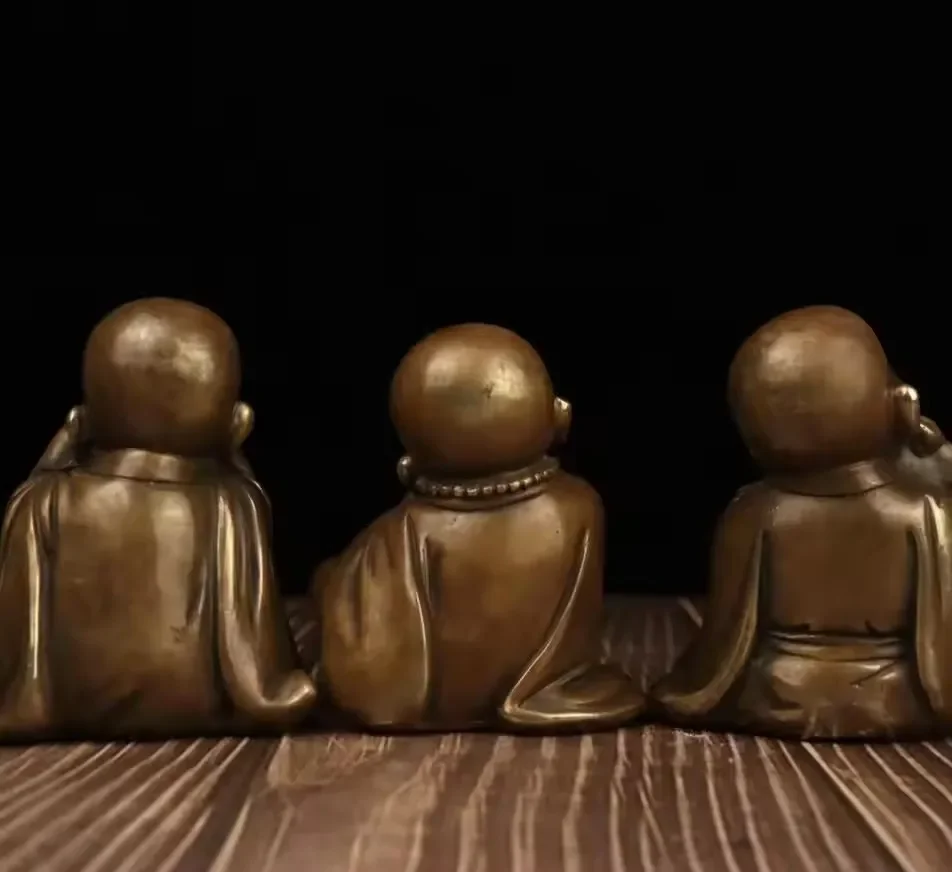 China brass Three Little Monks crafts statue A set
