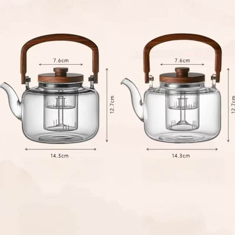 Large Capacity 1300ml Stove-boiled Tea Glass Teapot Wooden Beam Tea Kettle Brewing Oolong Teapot Herbal Health Flower Tea Maker