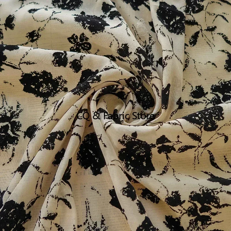Retro Classic Rose Flocking Women's Dress Fabric Spring/Summer Dress Designer Fabric Sheer Chiffon Fabric