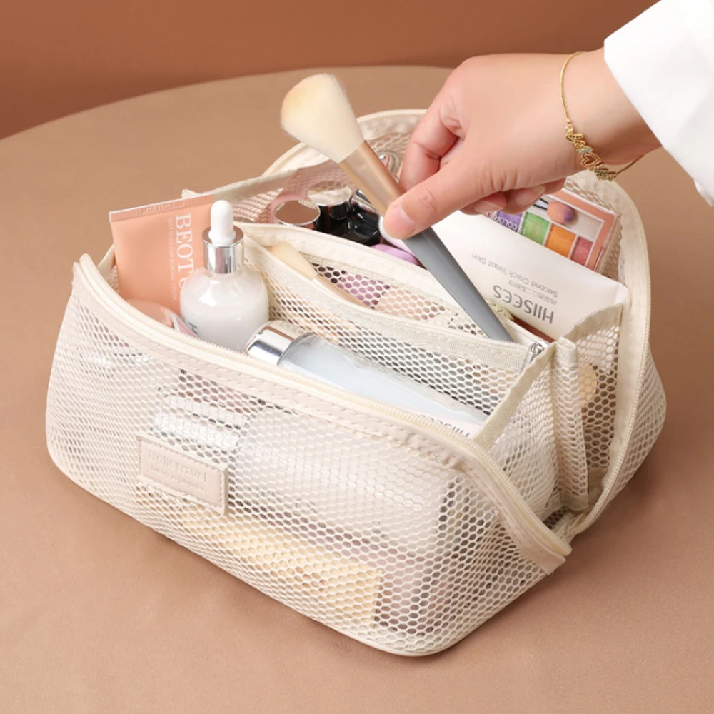 Netz-Kosmetiktasche für Damen, Große Reise-Kosmetik-Aufbewahrungstasche, Tragbare Toilettentasche – Detail 1