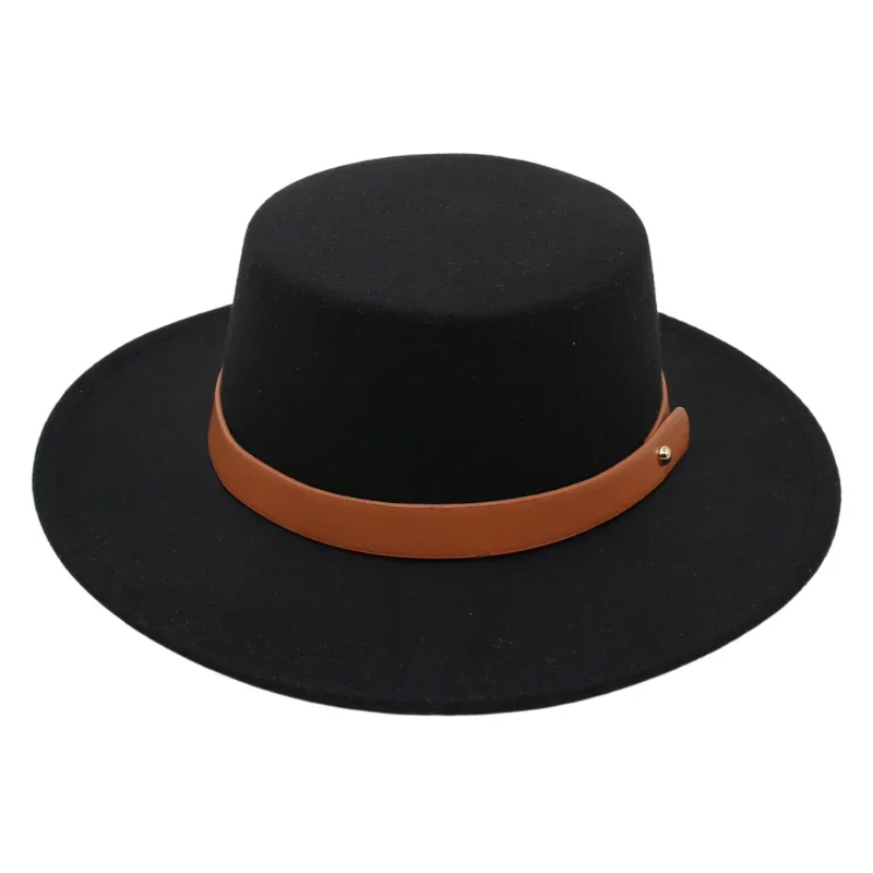 Nuevo Elegante Fedora Clásico Mujer Invierno Otoño Dama Imitación Lana Vintage Clásico Bombín Caballero Sombrero de fieltro de copa plana para