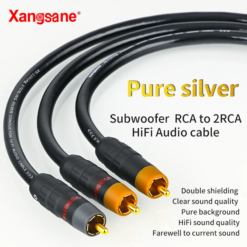 

Xangsane high fidelity pure silver hifi rca to 2rca cable male adapter subwoofer audio cable amplifier jack DAC TV connection