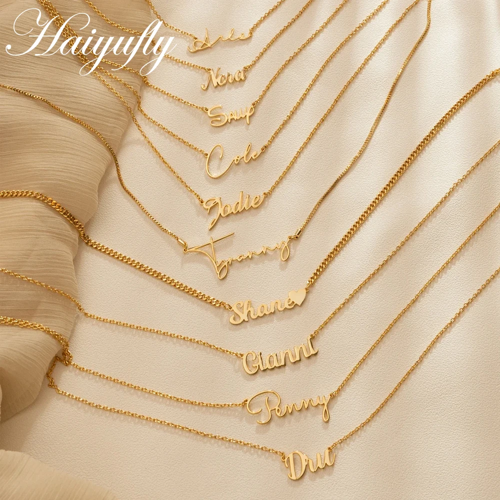 

Индивидуальное ожерелье Haiyufly с именем на заказ для женщин и девушек, цепь с табличкой из нержавеющей стали для мам и детей, рождественские украшения, подарок