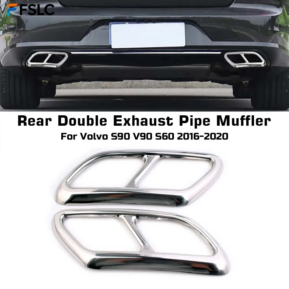 

⭐Genuine⭐ Car Decoration Rear Double Exhaust Pipe Muffler For Valvo 590 V90 560 2016-2020 End Pipe Sticker Chrome Silver