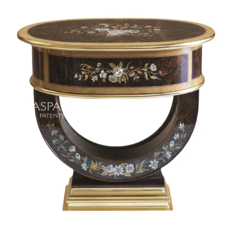 French solid wood shell inlaid edge few corners mahogany solid wood small coffee table telephone