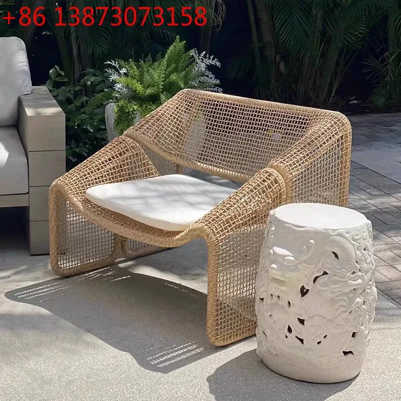 Outdoor double sofa rattan outdoor lounge chair courtyard waterproof balcony lounge chair Nordic style villa single rattan chair