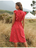 Dress Women Elegant Summer Floral Print Ruffle A-line Sundress Casual Fitted Clothes To Knees 2023 Red Dresses For Women
