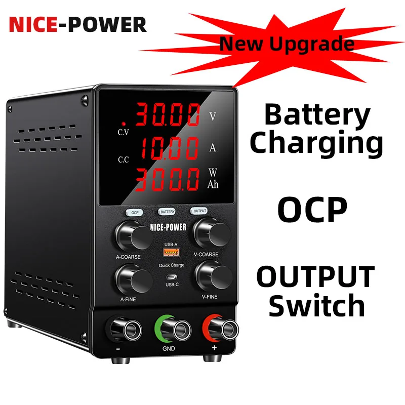 NICE-POWER OCP DC Switch Power Supply Laboratory 30V10A 120V3A  Adjustable Output Switch Battery Charging Lab Bench Power Supply