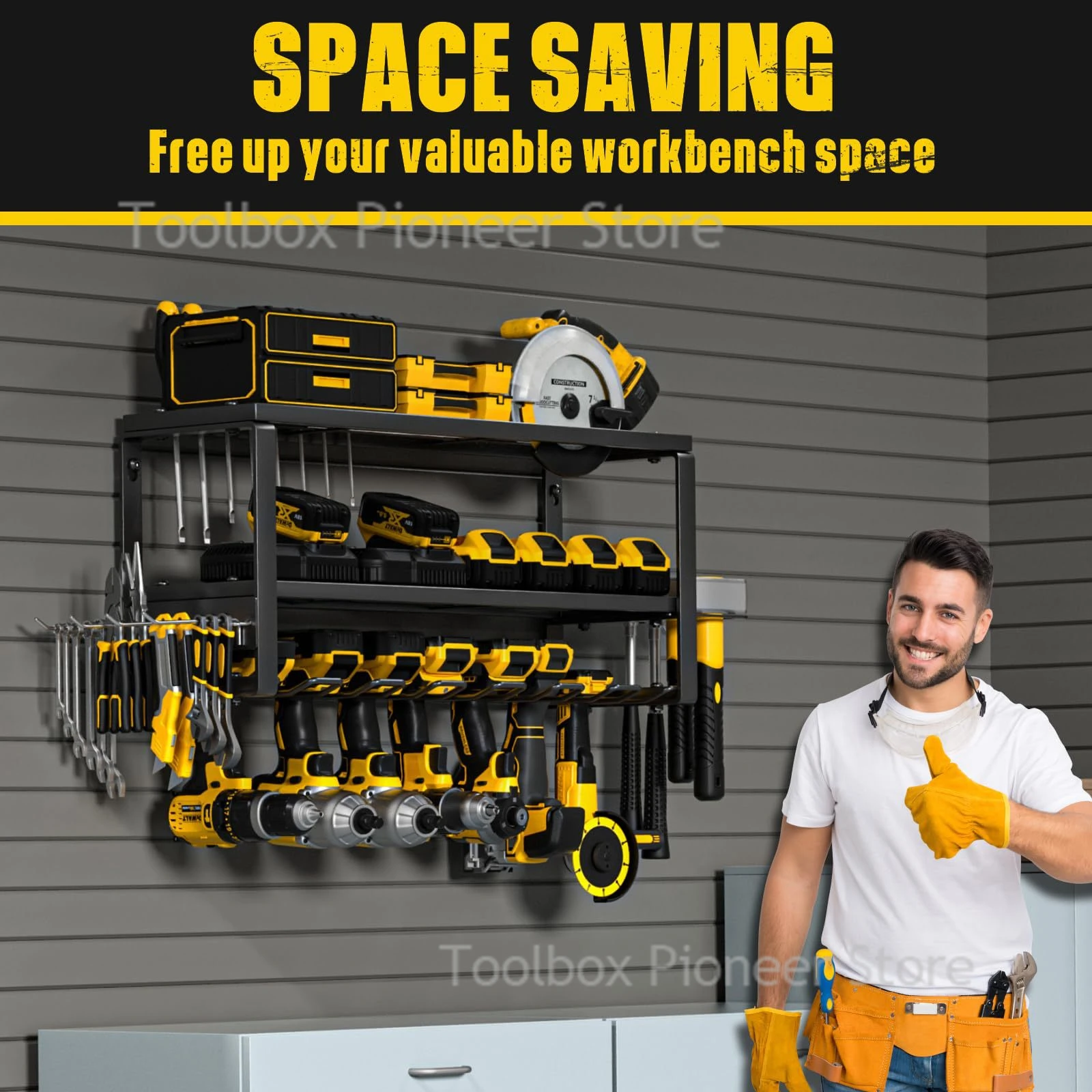 Hand Power Tool Organizer Rack Wall Mounted Floating Tool Cabinet Electric Drill Holders Heavy Duty for Workshop Garage Rack