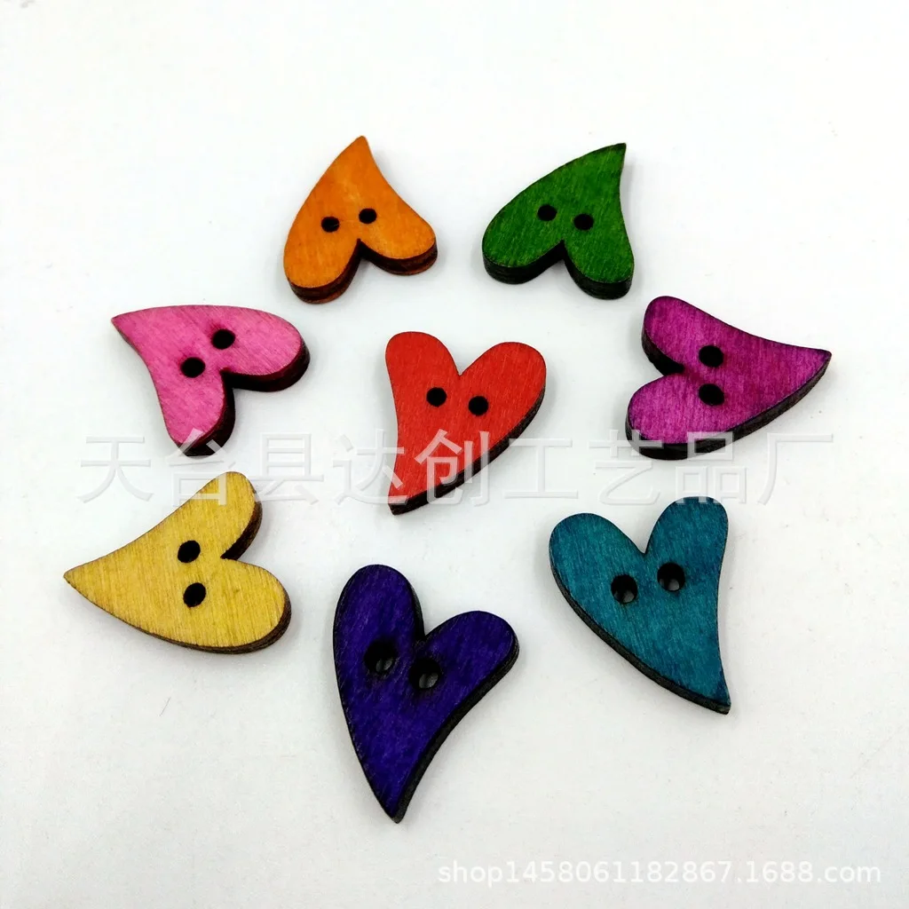 Wooden retro brown peach heart buttons, painted love decorative sewing wooden buttons 100 in a pack