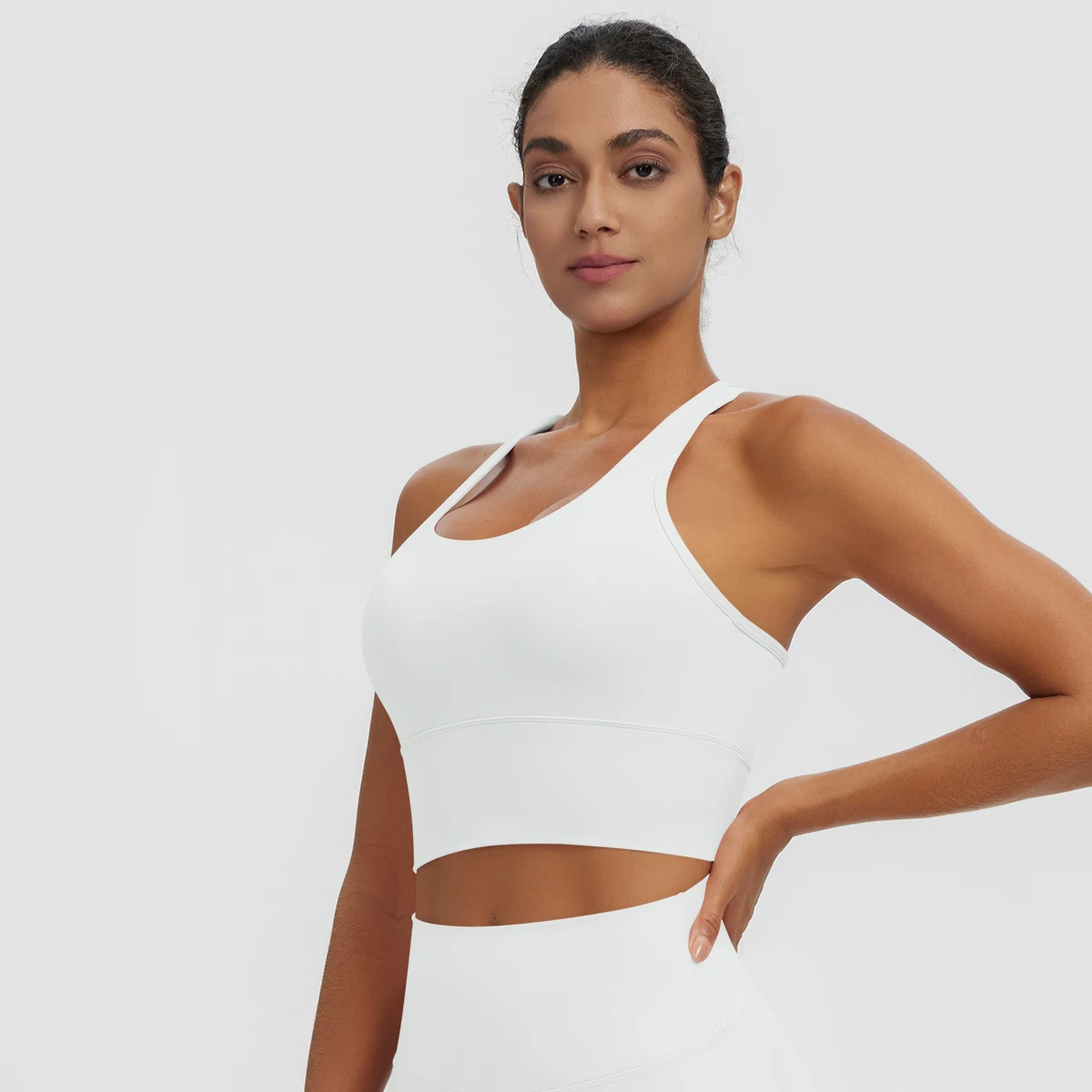 Rooftrellen Damen Einfarbige Yoga-Weste mit Raffung, schönem Rücken, I-förmigem Design, Yoga-Top mit Brustpolster, stoßfestes Workout-Top – Detail 5