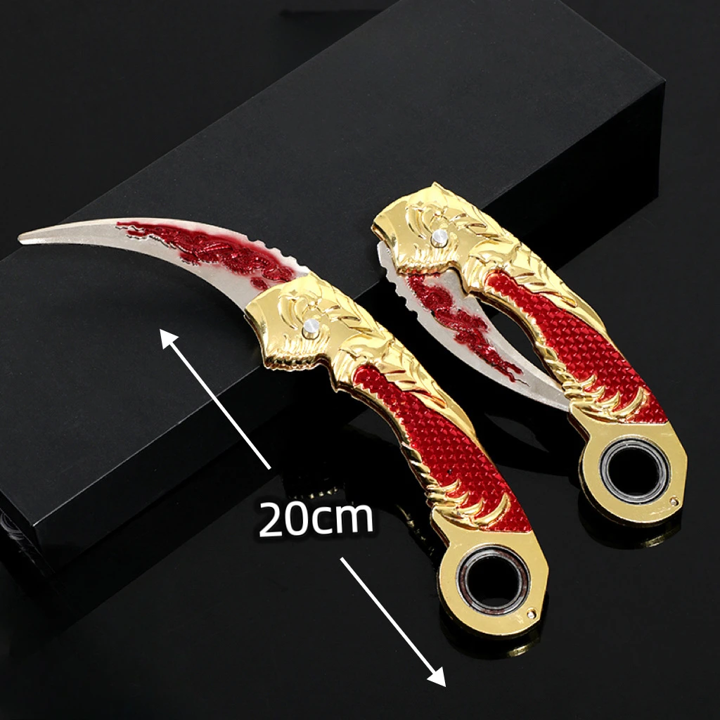 20cm7.9in Dragon Karambit Obrotowy składany metalowy model Dark Moon Podwójne ciernie Pazur Nóż Złoty Smok Broń Zabawka Chłopiec Prezent