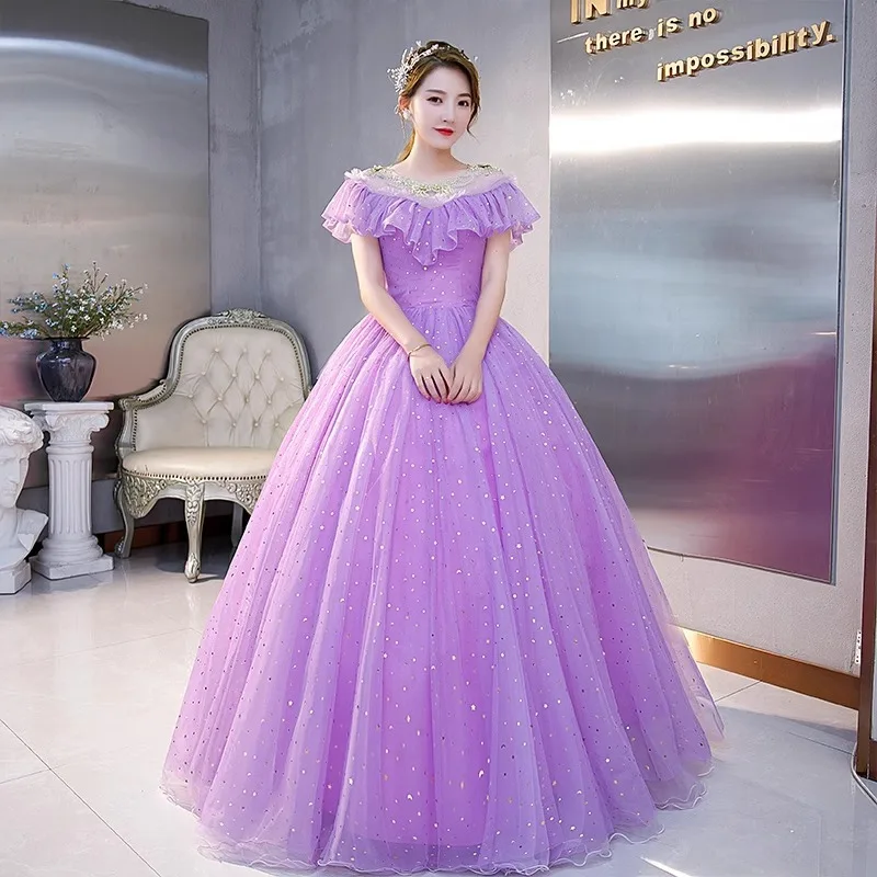 Purple Sparking Prom Dresses 2024 Ruffles Off the Shoulder Princess Birthday Gown Evening Party For Women فستان حفلات الزفاف