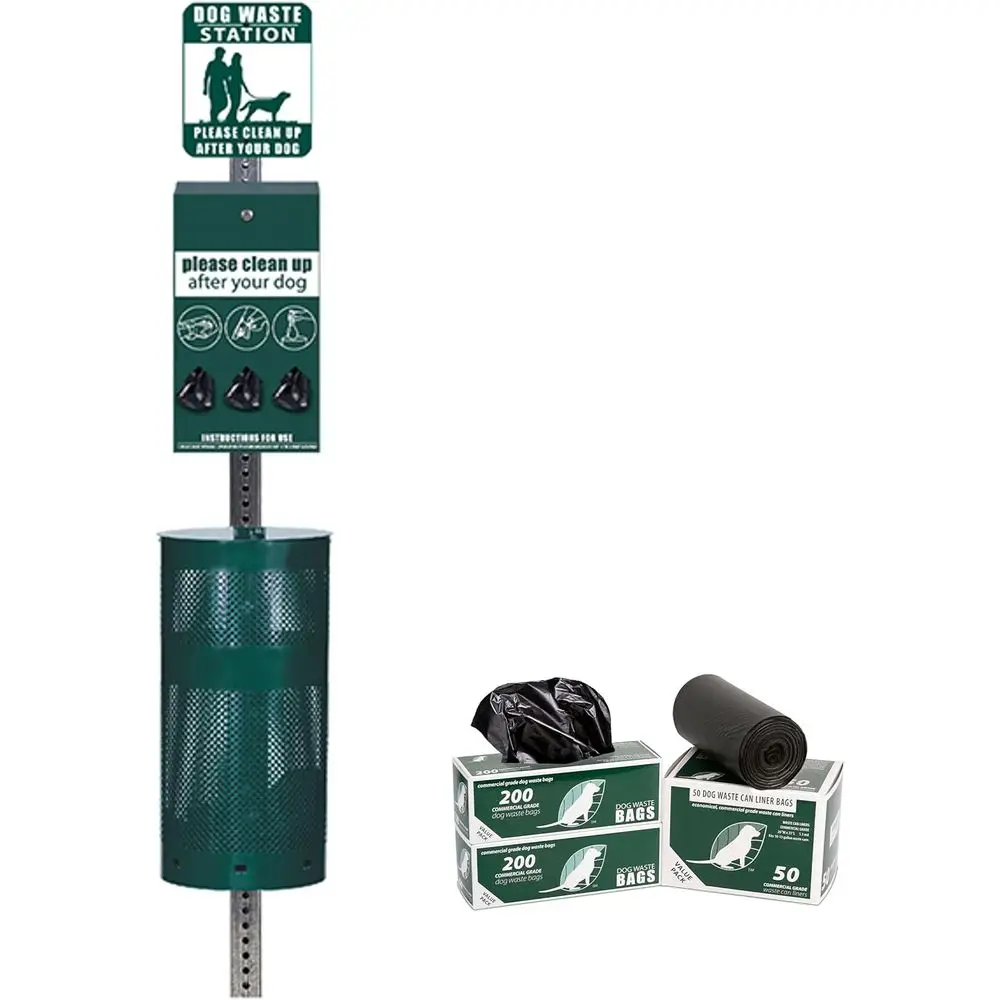 

Long-Lasting Dog Waste Station with 400 Bags & 25 Can Liners, 10-Year Durability, Bestseller in USA (Green)