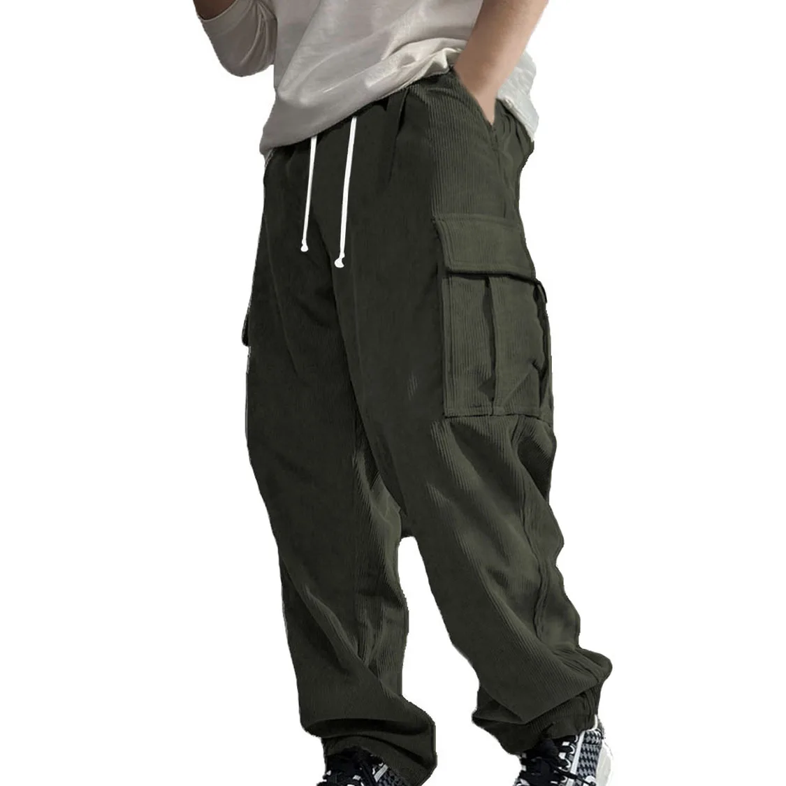 

2025 autumn clothing new men's corduroy multi-pocket overalls spring and autumn wide tube casual men's trousers