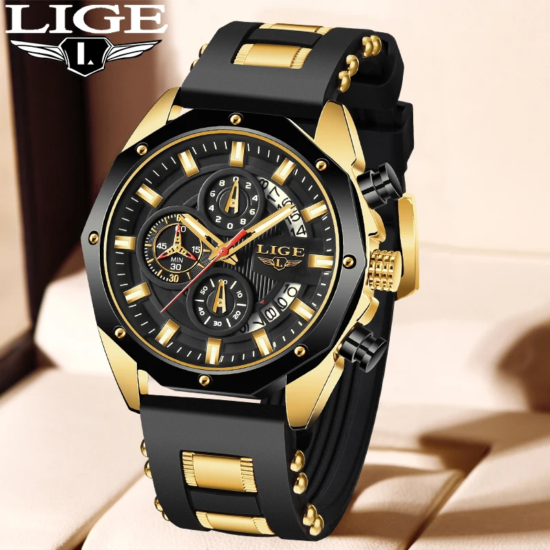 

LIGE Fashion Luxury Outdoor Quartz Men Watch Silicone Strap Casual Sports Waterproof Luminous Man Watches Date Clocks Wristwatch