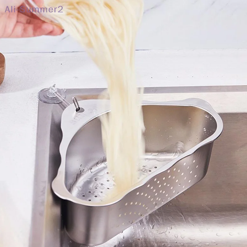 

{MX} Stainless Steel Corner Sink Strainer Drain Basket Food Waste Catcher Sink Drainer Filter Kitchen Gadget