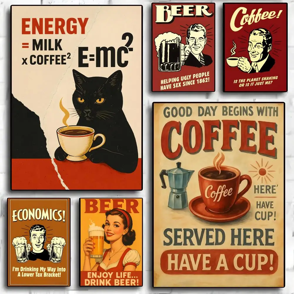 Beer Coffee Cigarette Vintage Retro Wall Art Poster Art HD Advanced Aesthetic Printing Paper Wall Art for Living Room Home Decor