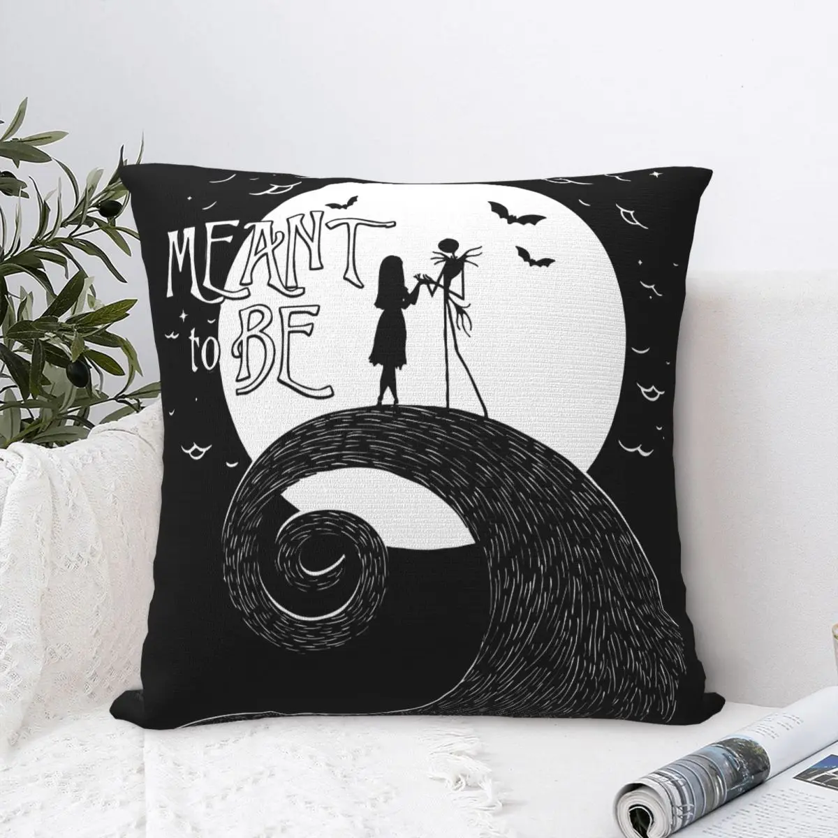 

The Nightmare Before Christmas Square Pillow Covers Polyester Sofa Jack And Sally Cushion Case Cool Throw Pillow Case 45*45