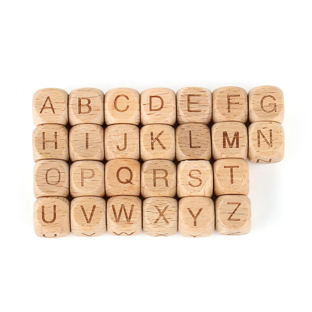 10/100/300/500/1000pcs Wooden Letter Beads Baby Teether DIY Teething Pacifier Chain 12mm English Alphabet Natural Wooden Bead