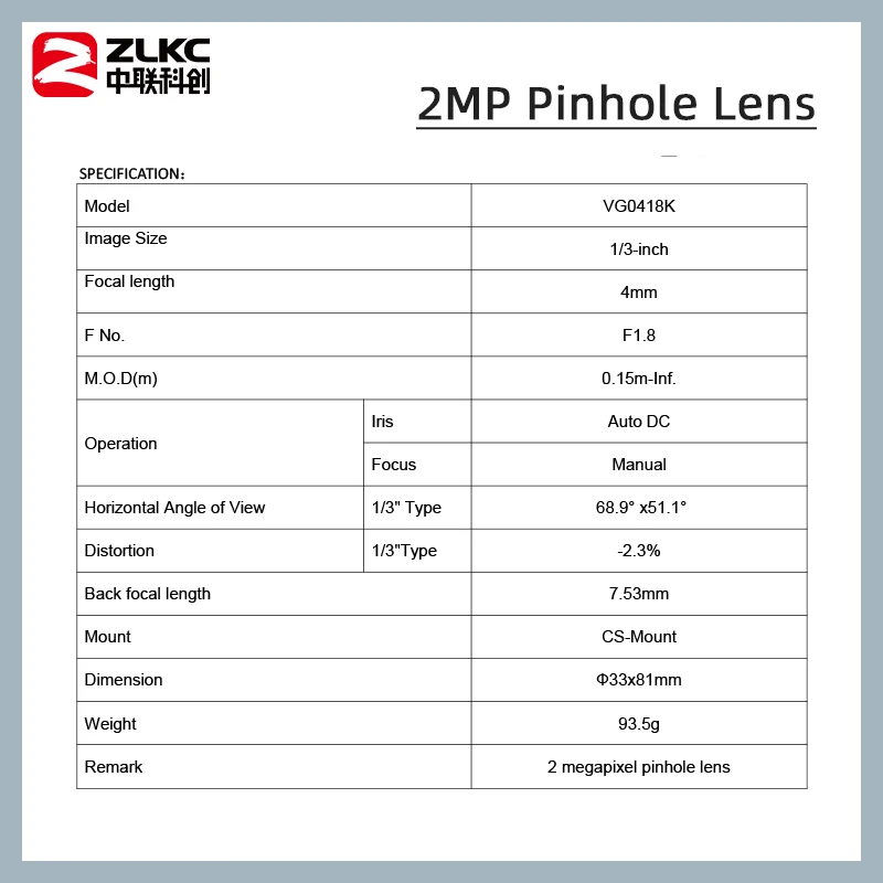 ZLKC HD объектив с отверстием 4 мм 1/3 дюйма CS Mount линза для камеры видения 2,0 мегапикселя Авто Iris Industrial оптическая фотокамера 2 МП