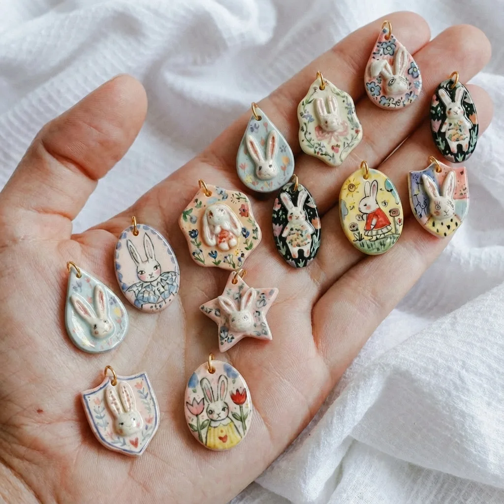 5Pcs Cartoon Bunny Long Star Charms Printed Series Pendant DIY Necklace Bracelet Handmade Jewelry Making Accessories