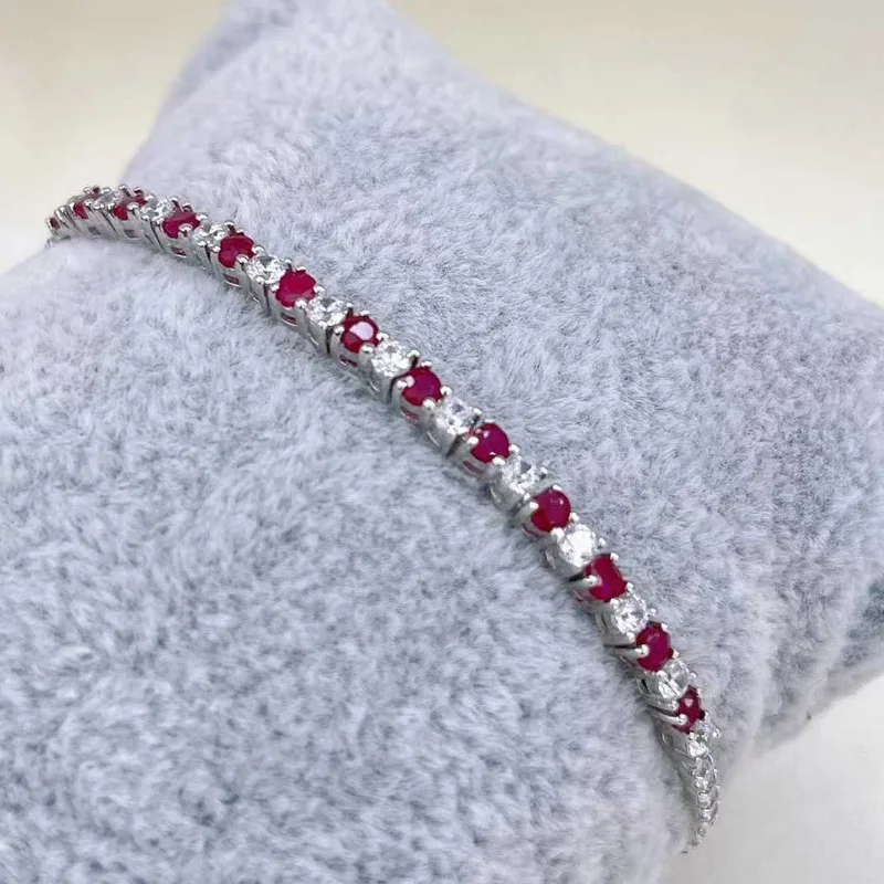 SACE GEMS New Arrival 925 Sterling Silver 2.5MM Natural Ruby Gemstone Bracelrts for Women Engagement Cocktail Party Fine Jewelry