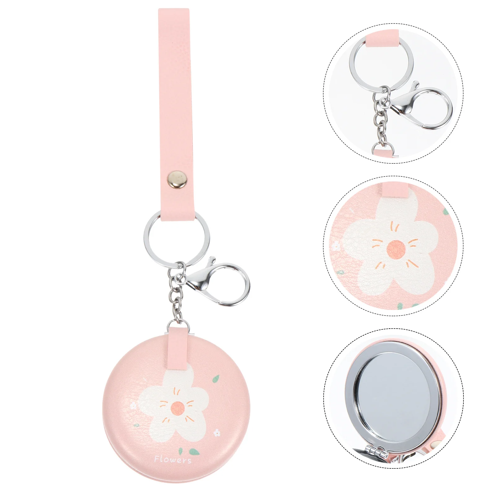 قطعة واحدة من مرآة مكياج قابلة للطي، مرآة جيب محمولة صغيرة دائرية على الوجهين مع حلقة مفاتيح معدنية للسفر #4