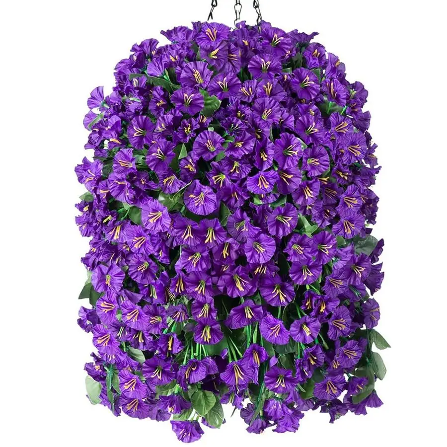 Cesta de Flores Artificiales Colgantes para Decoración de Exteriores, Porche, Resistentes a los Rayos UV, de Seda Sintética, Color Morado, Tipo Gloría de la Mañana