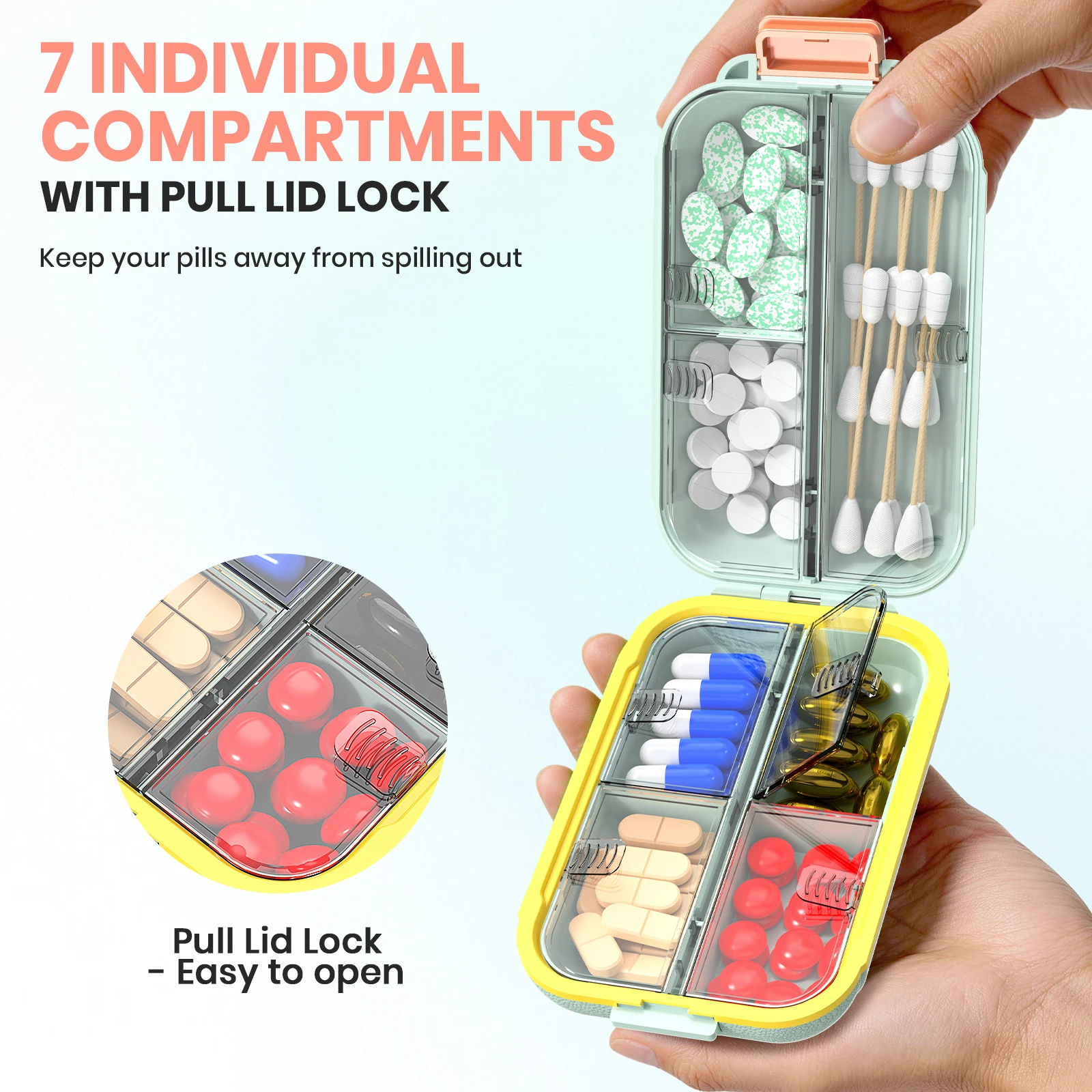1 X 7-Day Pill Box, Large Capacity Dust-Proof and Moisture-Proof Storage Box for Vitamins and Medicines, Perfect for Carrying Medicines, Vitamins, Fish Oil, Etc. When Traveling