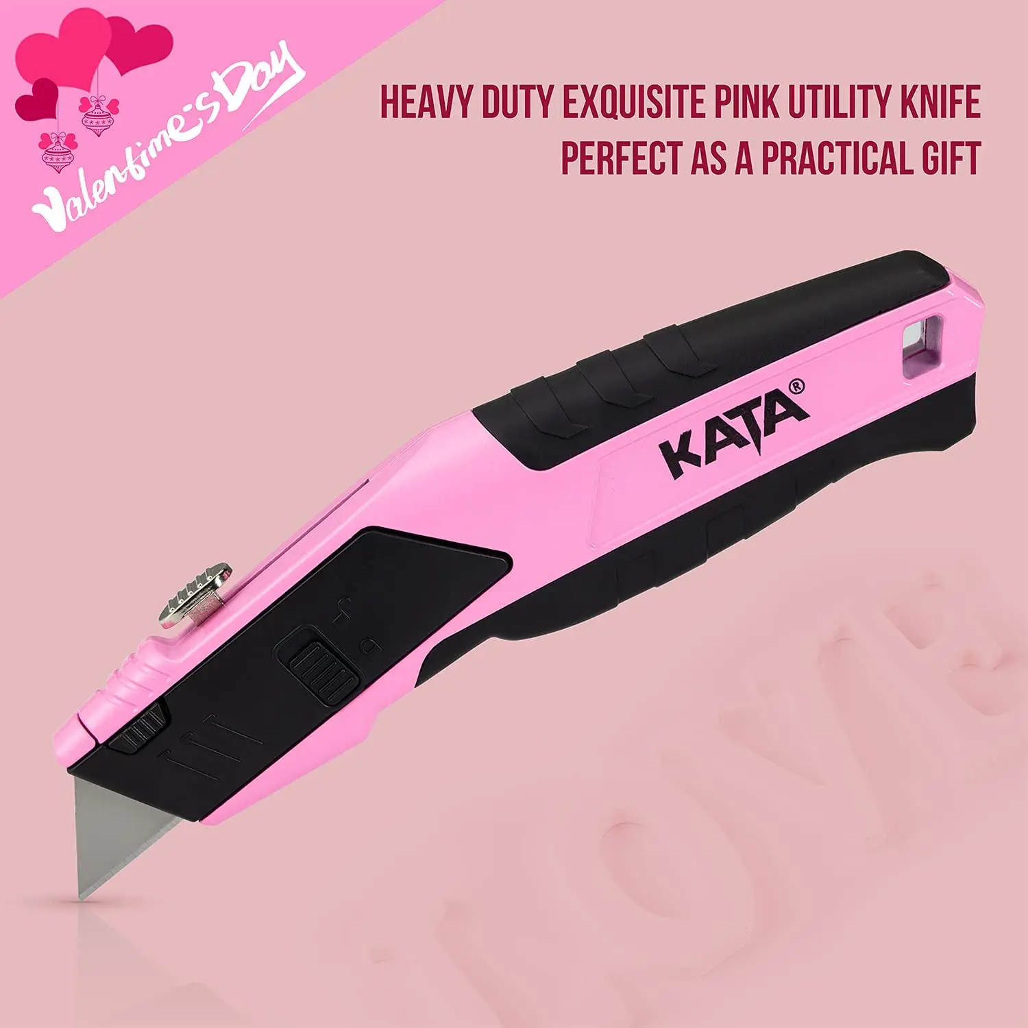 KATA Retractable Pink Utility Knife, Heavy Duty Box Knife for Cartons and Boxes Comes with 10 Extra Blades Exquisite Packaging