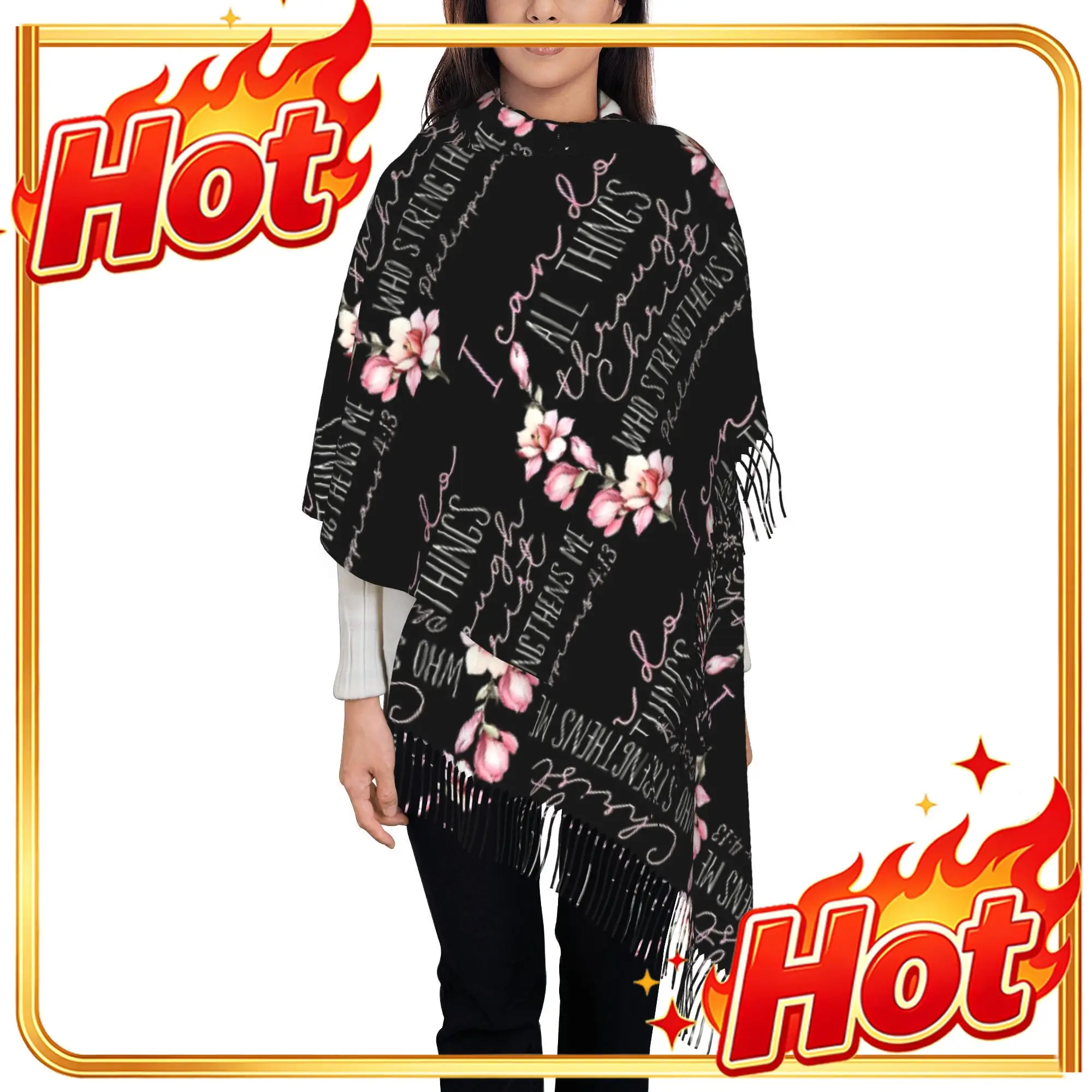 Christian: con la ayuda de Cristo, soy capaz de lograr cualquier cosa. Elegante bufanda unisex con flecos, ideal para el otoño y el invierno.