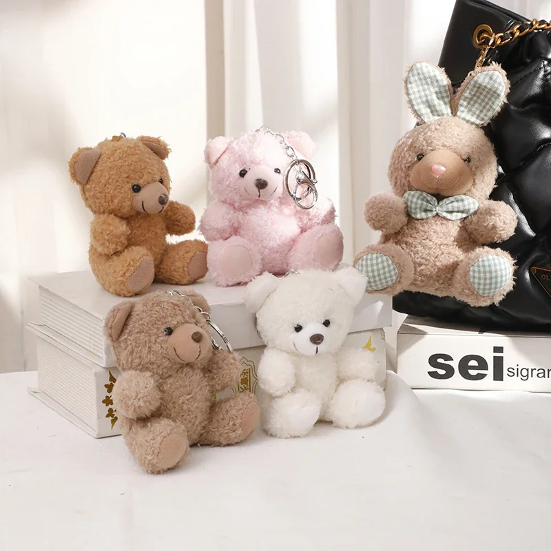 Cute Teddy Bear Keychain Plush Rabbit Doll Keyring Car Key Chains Bag Charm Pendant Kid Keychains Key Accessories for Girls Gift