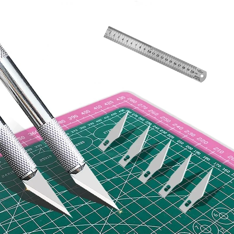 A3 Cutting Pad Carving Knife / Ruler Set PVC Table Pad Leather Process Anti Cutting Carving Student DIY Process Self-Healing Pad