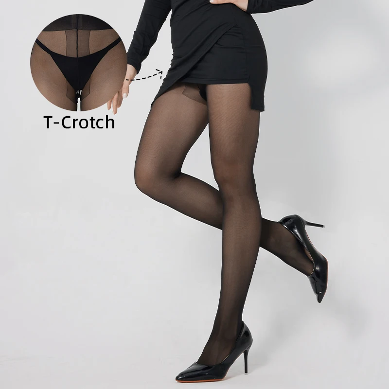 Damen Transparente Verstärkte Zehenpartie Hohe Taille Lustige Strumpfhose Weibliche T-Crotch Ultra Dünne Durchsichtige Strumpfhose Party Club Sheer Medias Sexy