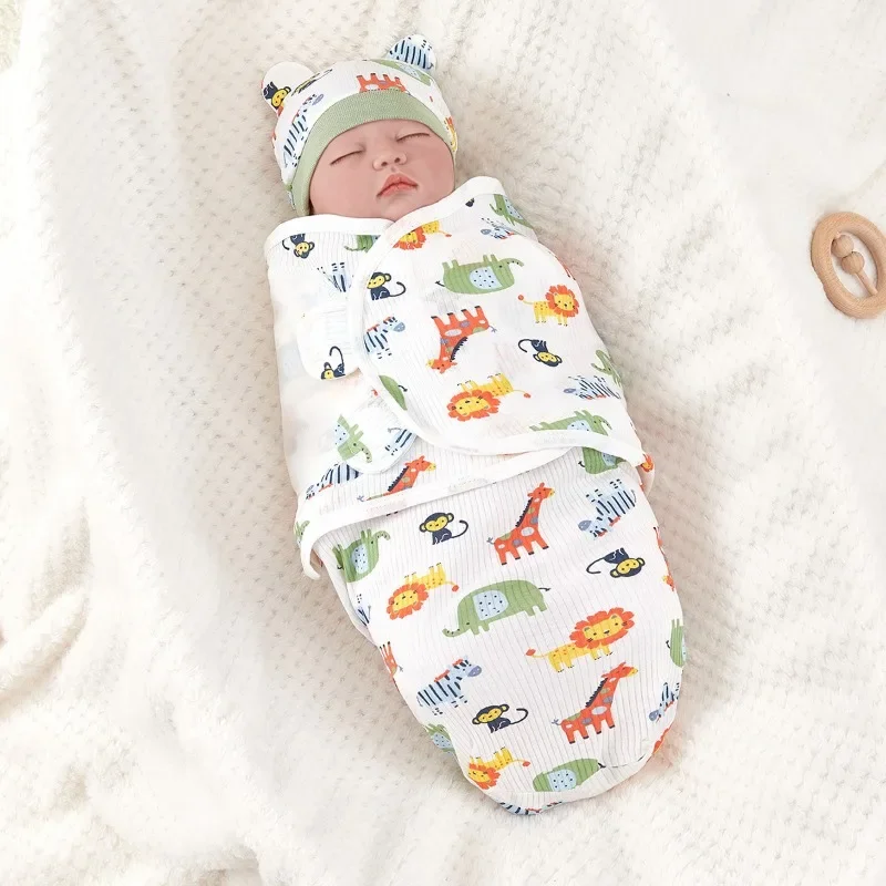 Baby Anti-Shock Swaddle Katoen Bedrukt Wrap Lente/Zomer Baby Wrap Tweedelige Baby Anti-Kick Deken Geschikt Voor 0-3 Maanden