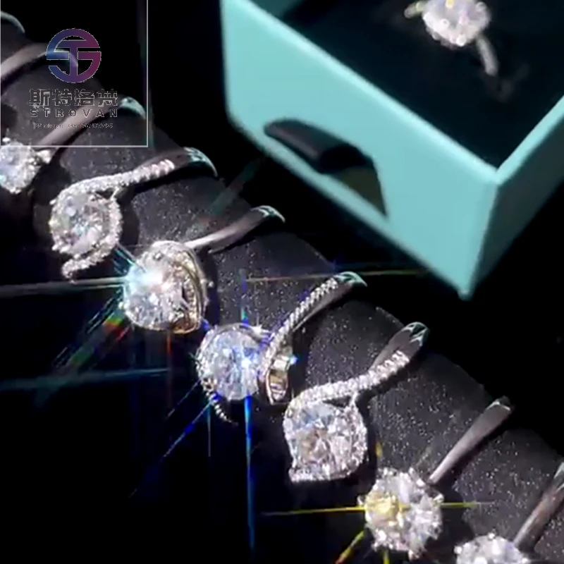 

2 Carat 1ct VVS Moissanite Ring 925 Sterling Silver Wedding Engagement Promise Women Jewelry White Gold Plated GRA Diamond Rings