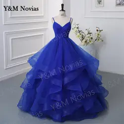 Vestidos de Quinceañera de Color personalizado con cuello en V, vestido de graduación con tirantes finos, Vestidos de Noche de cintura alta, vestido de fiesta