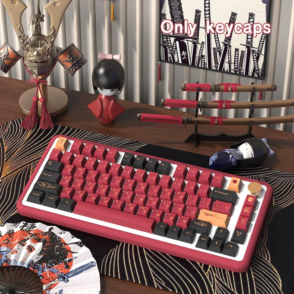 

RED Samurai PBT Keycaps Cherry Profile ISO Layout for Custom Mechanical Keyboard Japanese Korean German Spanish French