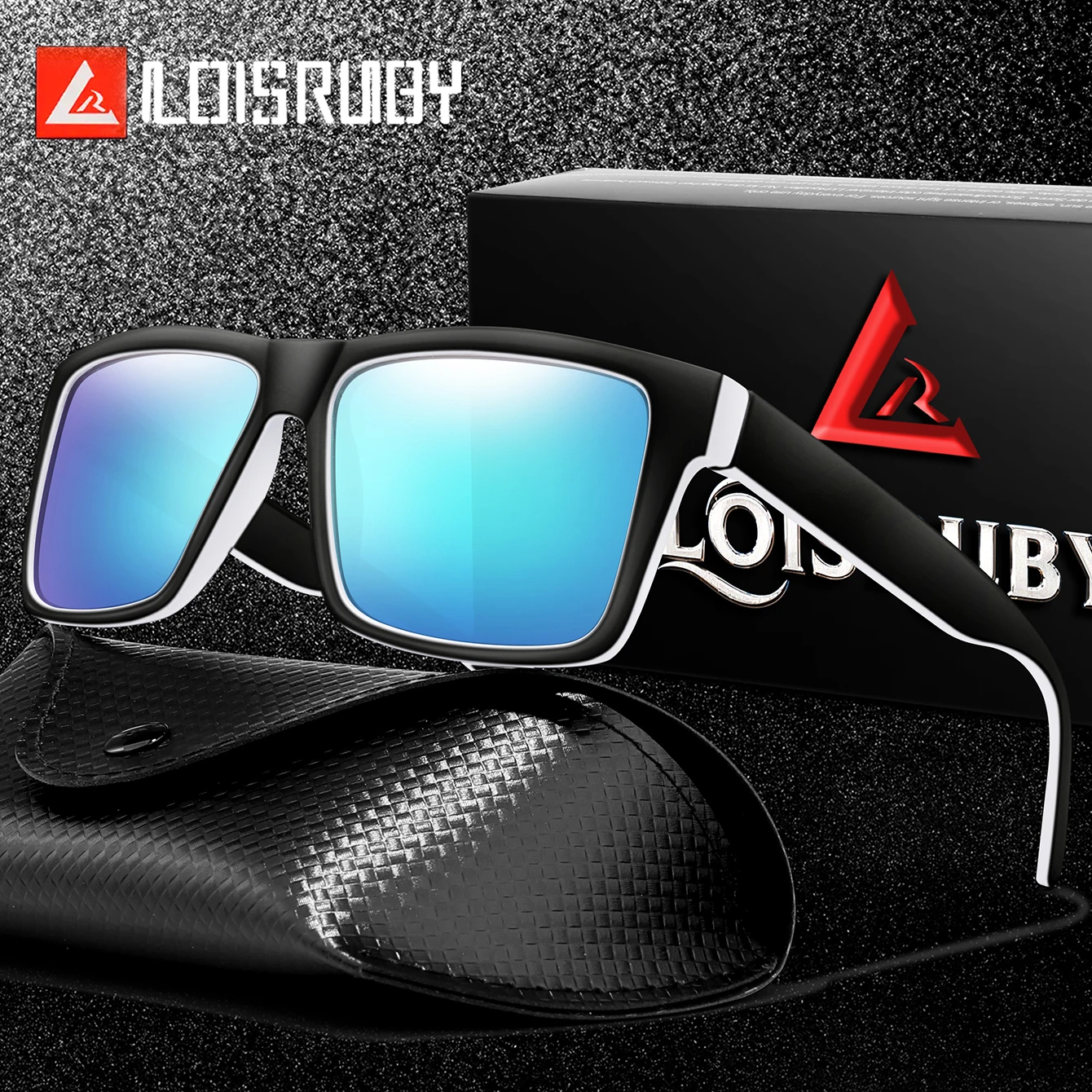Unisex-polarisierte Fahrrad-Sonnenbrille, klassisch, quadratisch, UV-Schutz, bunte Gläser für Outdoor-Angeln und Fahren mit Etui