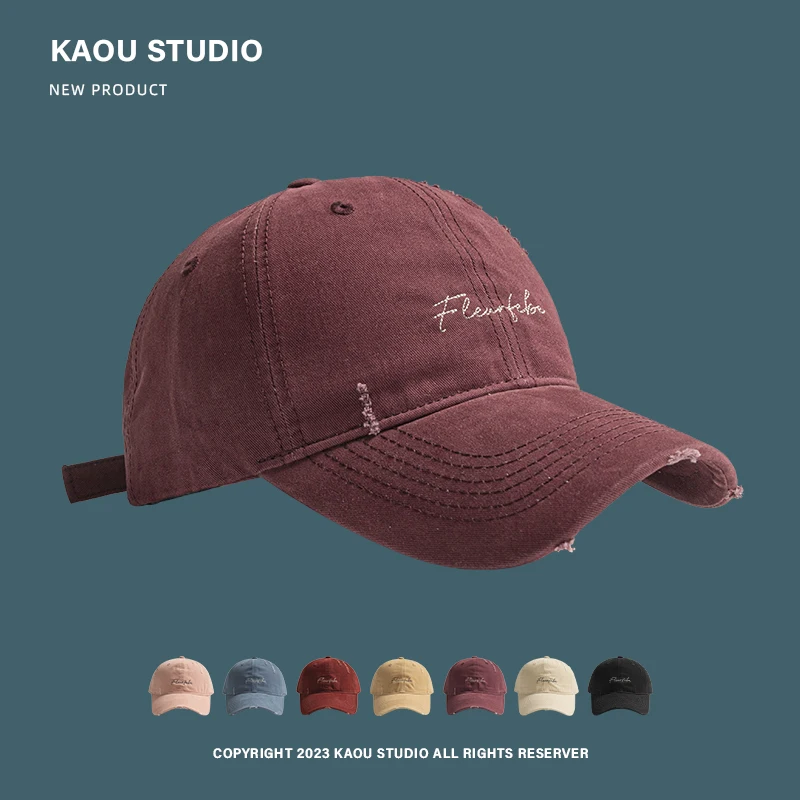 

Retro washed cap versatile baseball cap men's hat shows small face