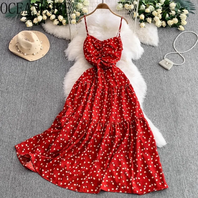 

OCEANLOVE Long Dresses Beach Style Print Floral Backless Sexy Women Dresse A-line Spring Summer Sweet Fashion Vestidos Mujer