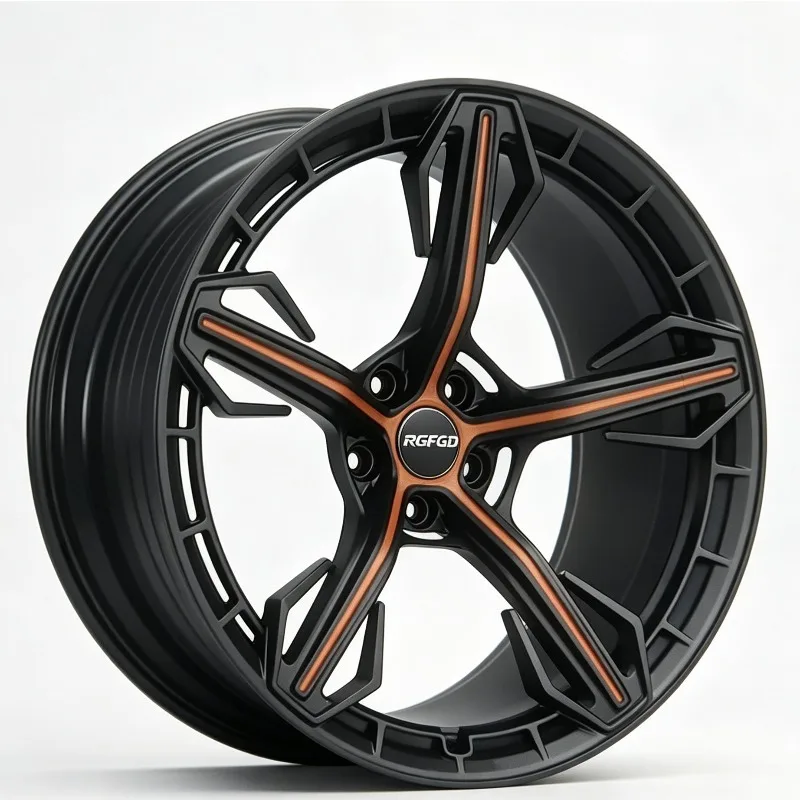 【2026】RGFGD 1 Piece Forged Wheel 5 Holes Black Orange Two Tone 5 Spoke Alloy Rim Y005