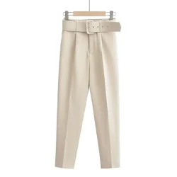 High Street Chic and Elegant Woman Pants with Belt Y2k Vintage Trousers Harajuku Cropped High Waist Baggy Pants Female