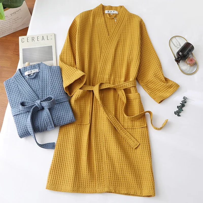 

Pure Cotton Bathrobe Spring and Summer Thin Morning Robe Long Beauty Salon Bathrobe